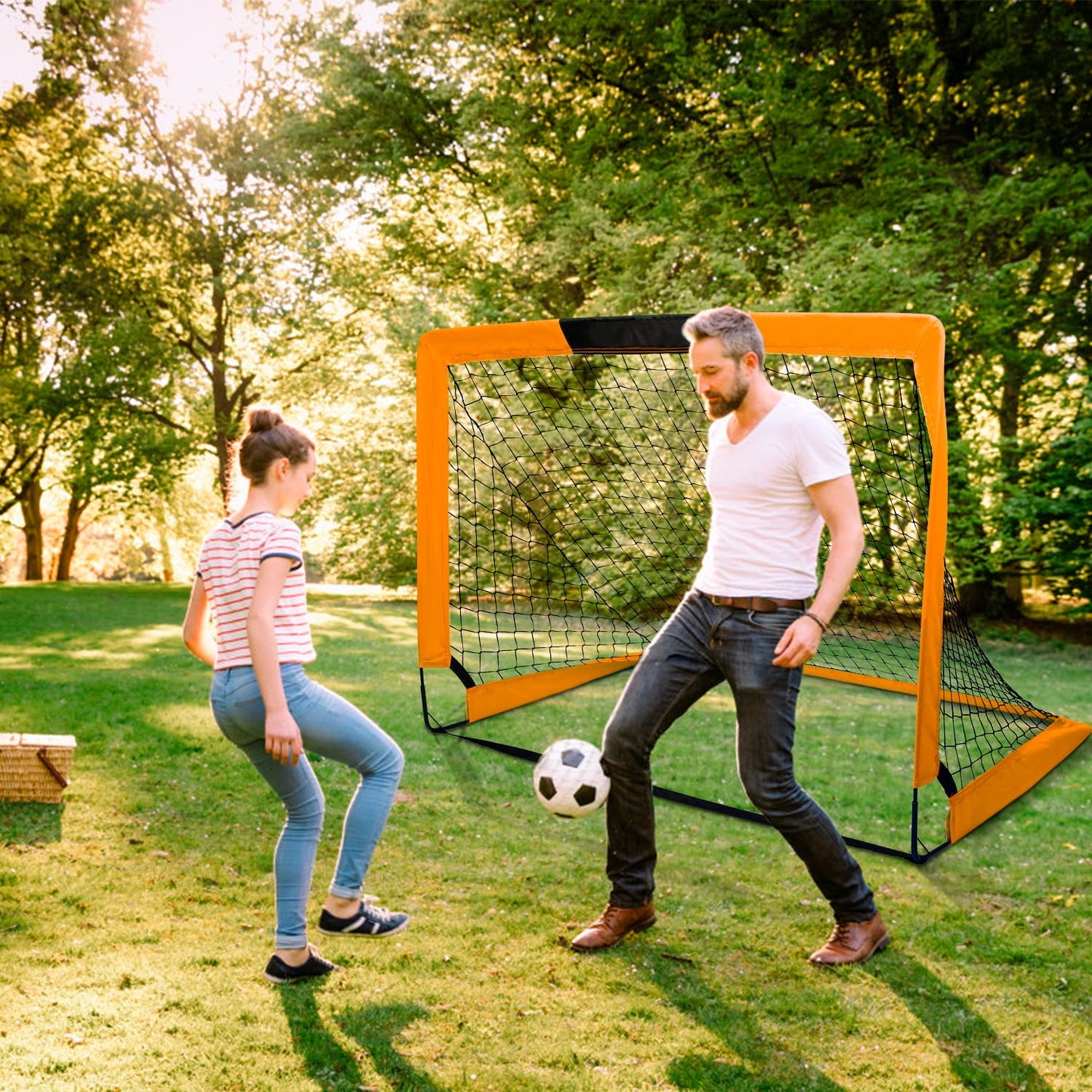 Portable Set of 2 Soccer Goals, 4X3Ft Folding Soccer for Backyard Training for Kids and Teens,Orange