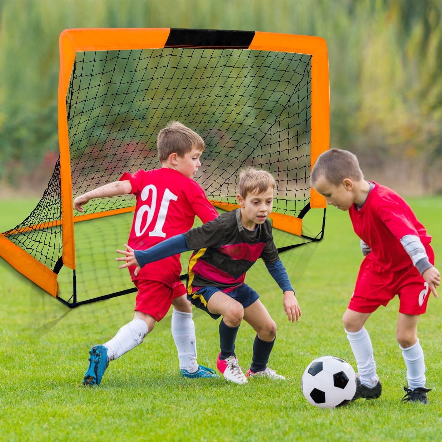 Portable Set of 2 Soccer Goals, 4X3Ft Folding Soccer for Backyard Training for Kids and Teens,Orange