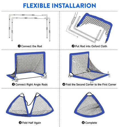 Portable Set of 2 Soccer Goals, 4X3Ft Folding Soccer Net for Backyard Training for Kids and Teens,Blue