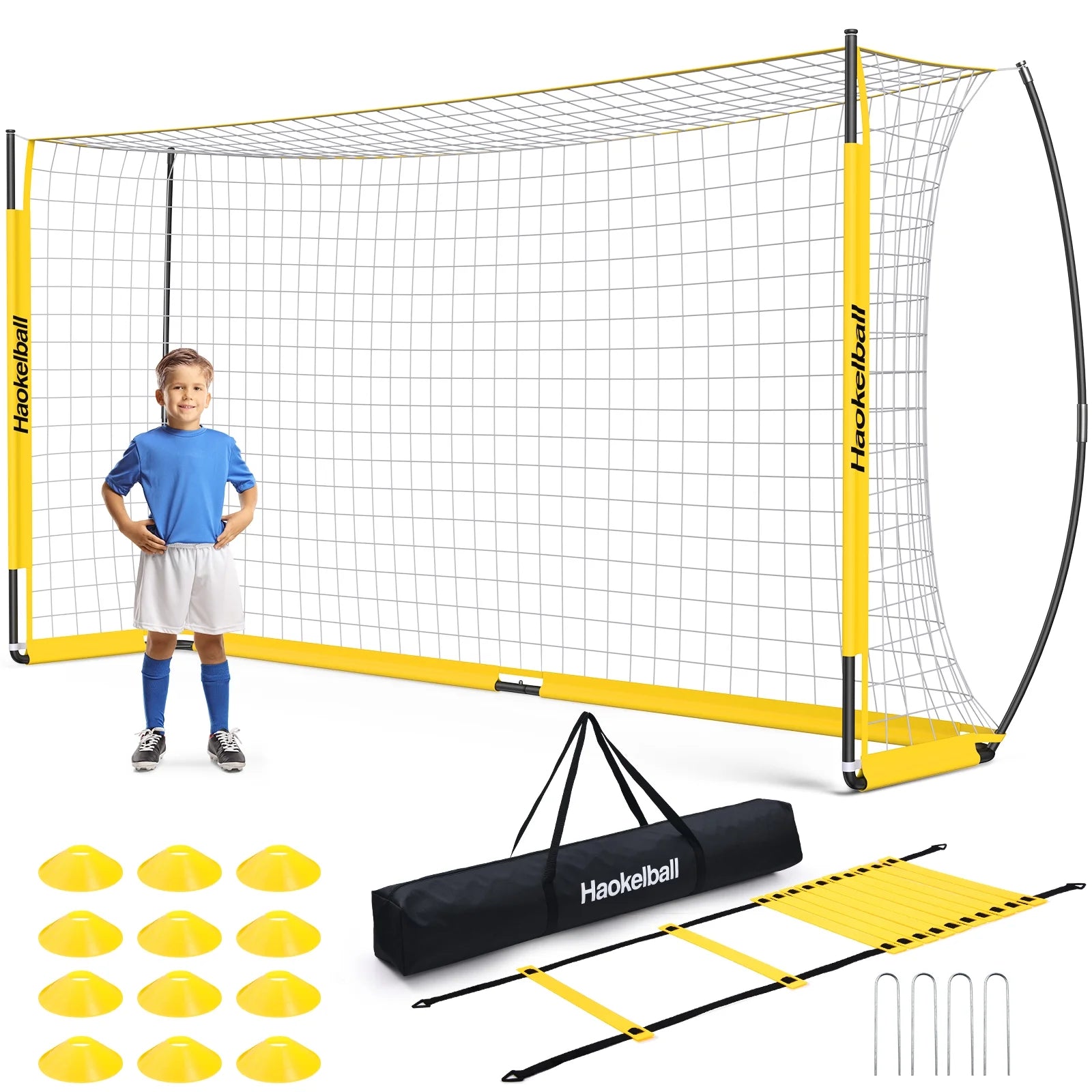 Soccer Goal with Agility Ladder and 12 Soccer Cones 12X6 Ft Soccer