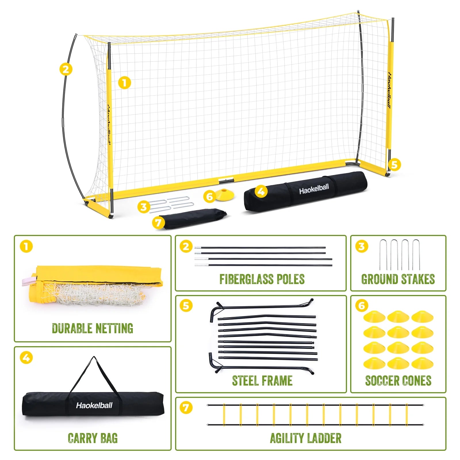 Soccer Goal with Agility Ladder and 12 Soccer Cones 12X6 Ft Soccer