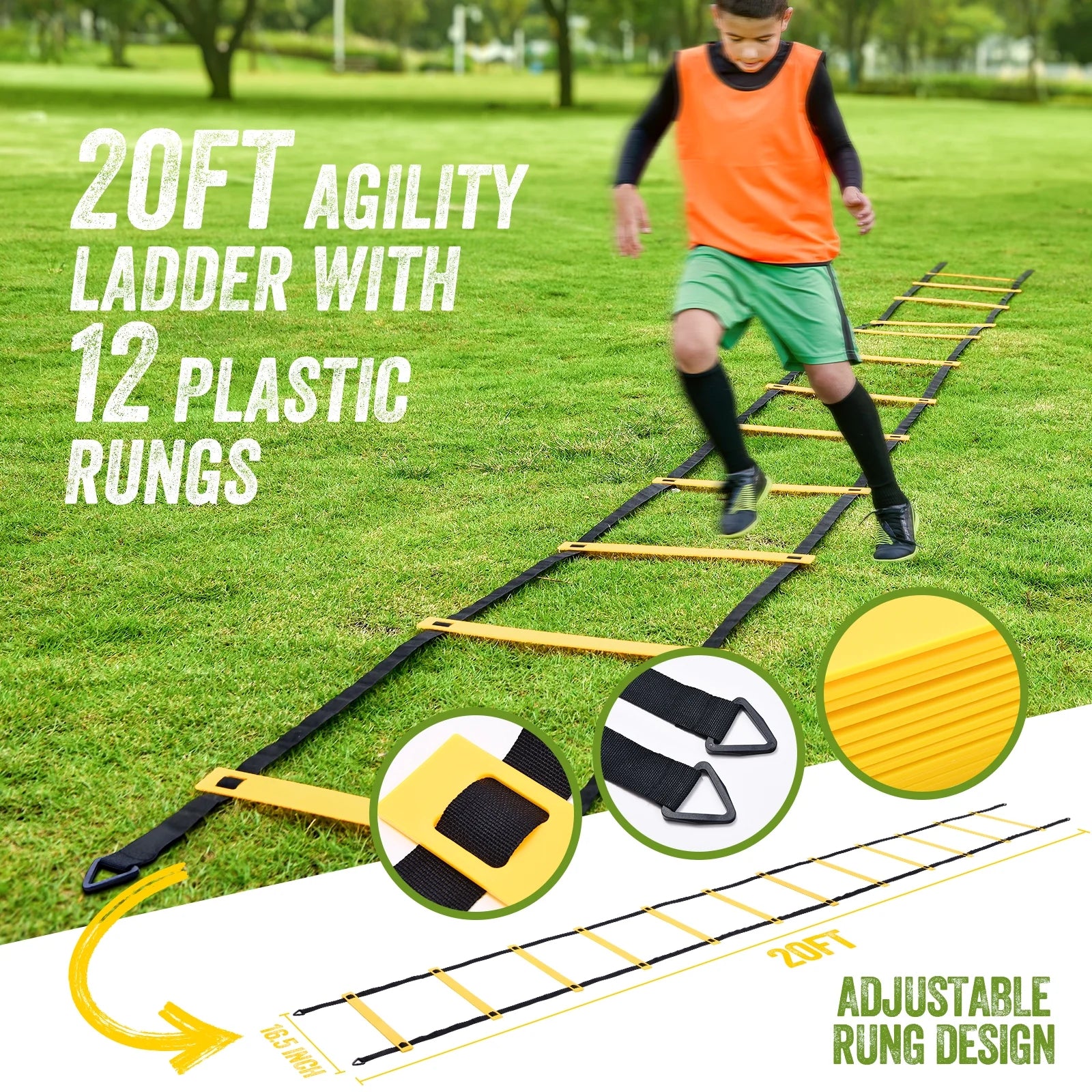 Soccer Goal with Agility Ladder and 12 Soccer Cones 12X6 Ft Soccer