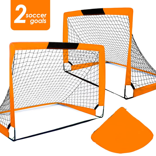 Portable Set of 2 Soccer Goals, 4X3Ft Folding Soccer for Backyard Training for Kids and Teens,Orange