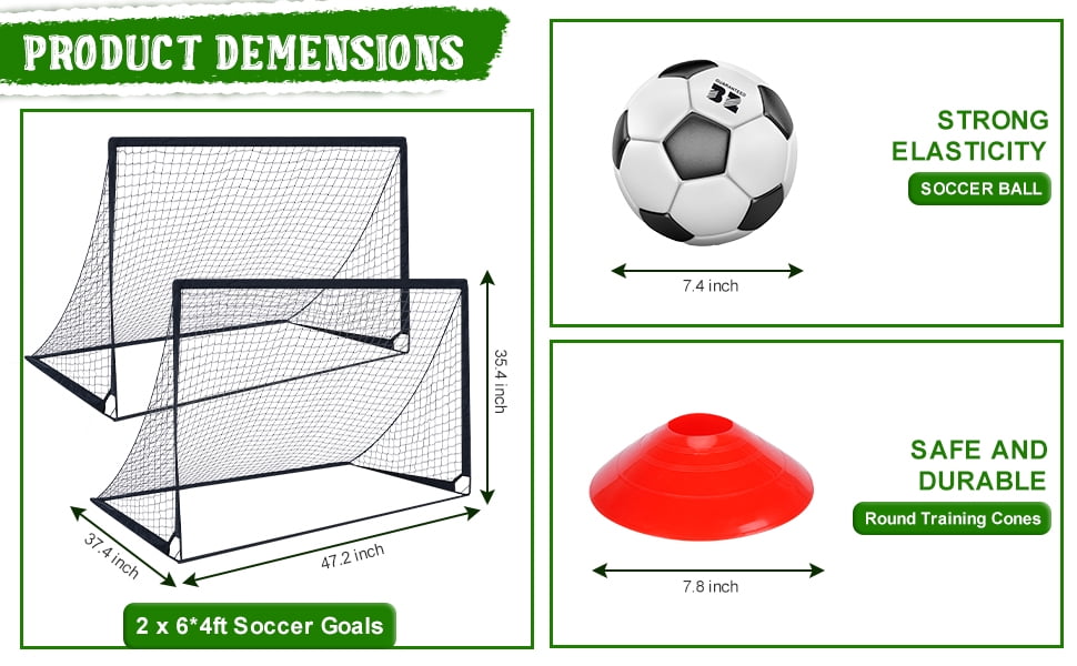 Set of 2 Portable Soccer Goals for Kids & Youth