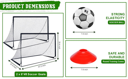Set of 2 Portable Soccer Goals for Kids & Youth