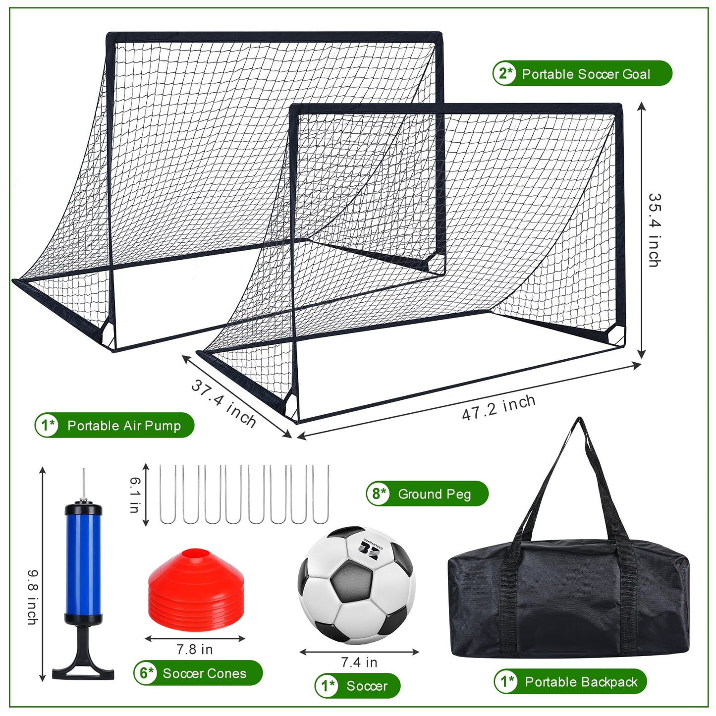 Set of 2 Portable Soccer Goals for Kids & Youth