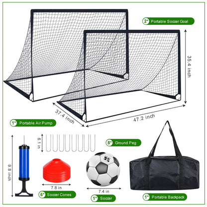 Set of 2 Portable Soccer Goals for Kids & Youth