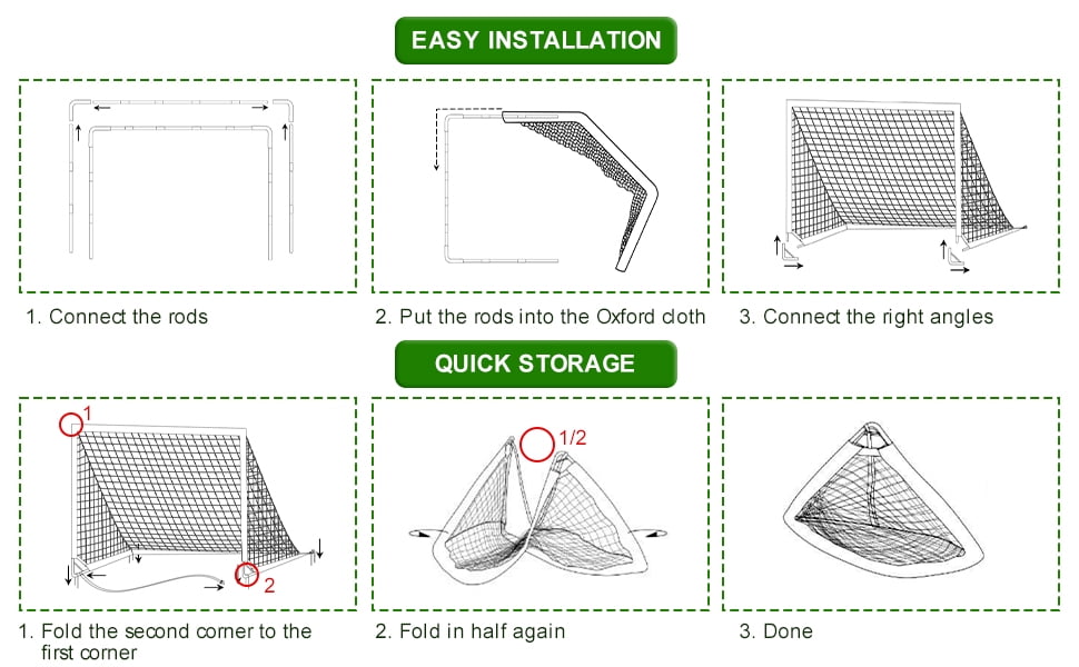 Set of 2 Portable Soccer Goals for Kids & Youth